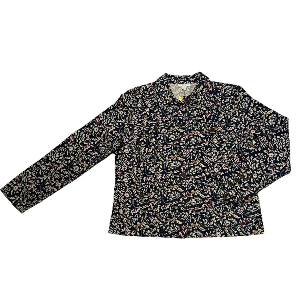 Charter Club Denim Jacket Floral Print Button Up Style Cotton Blend Size PM NWT - Picture 1 of 9
